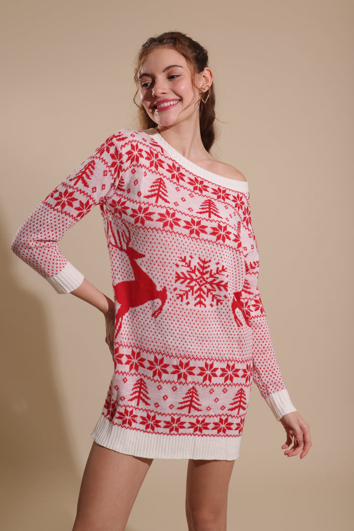 Carol Dress (White & Red)