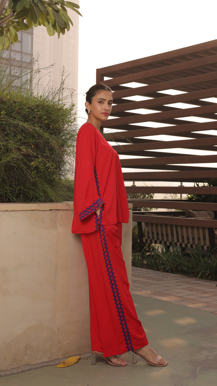 Owen Coord Set in Red - Full Sleeves (As Seen On Shreya Lakhani)