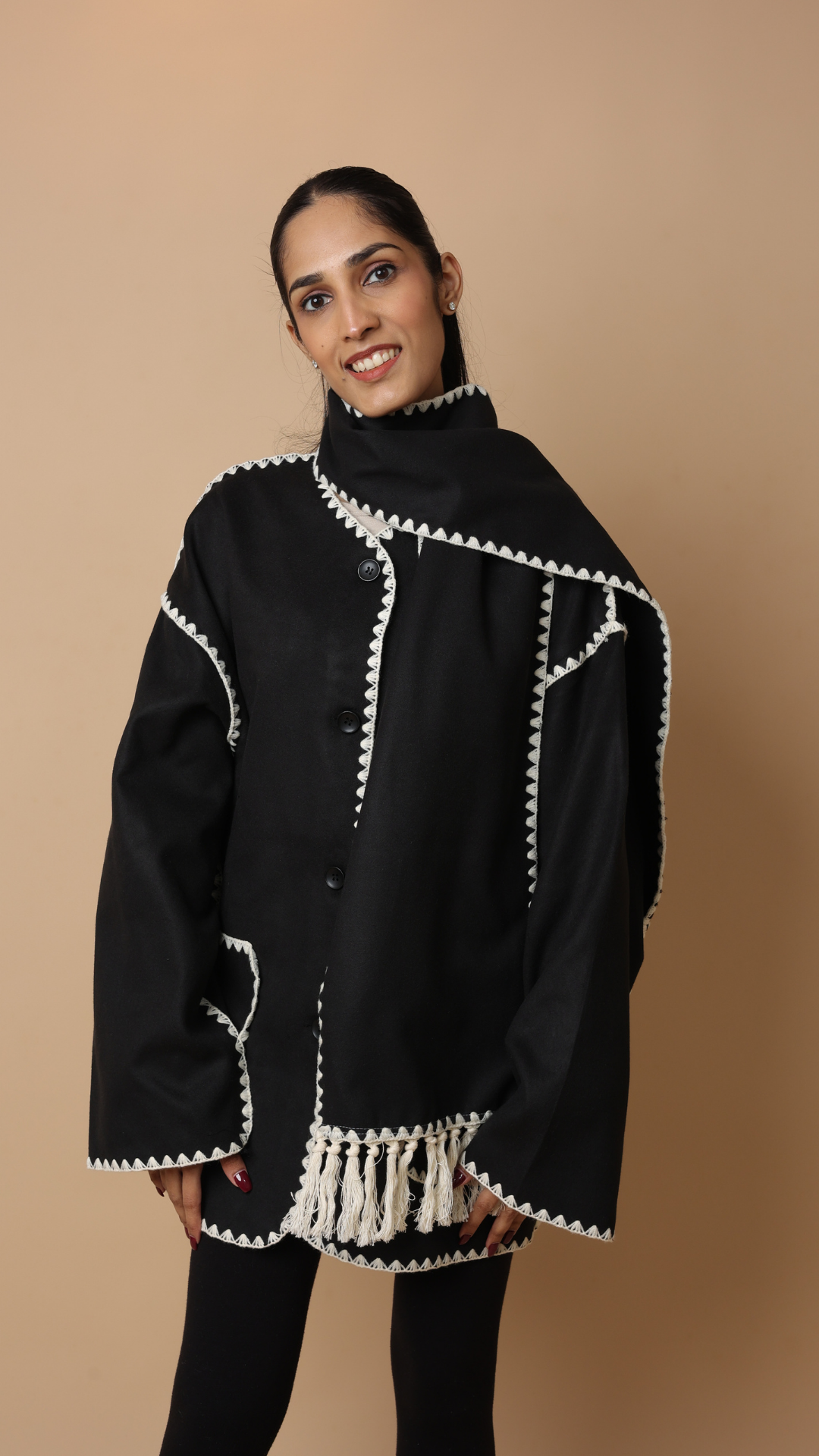 Velora Coat with Scarf (Black)