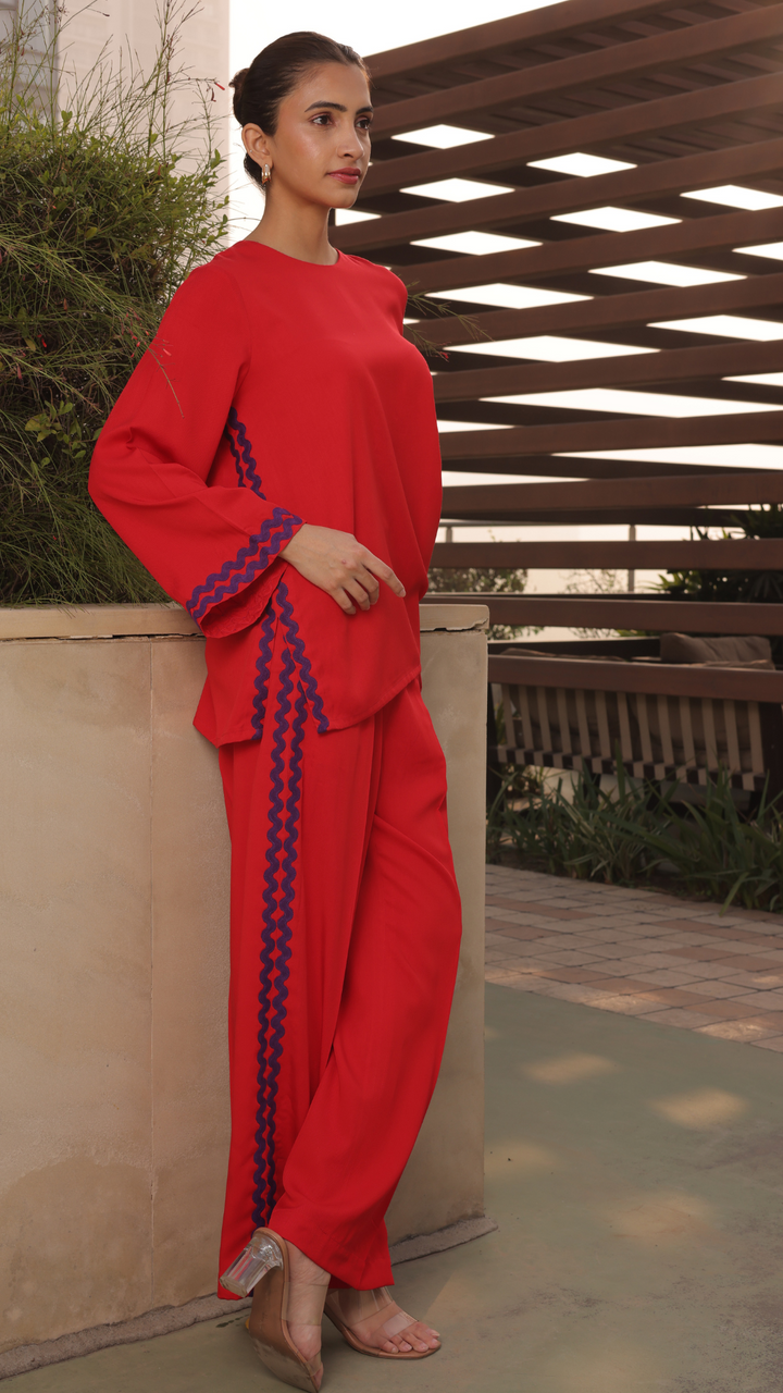 Owen Coord Set in Red - Full Sleeves (As Seen On Shreya Lakhani)