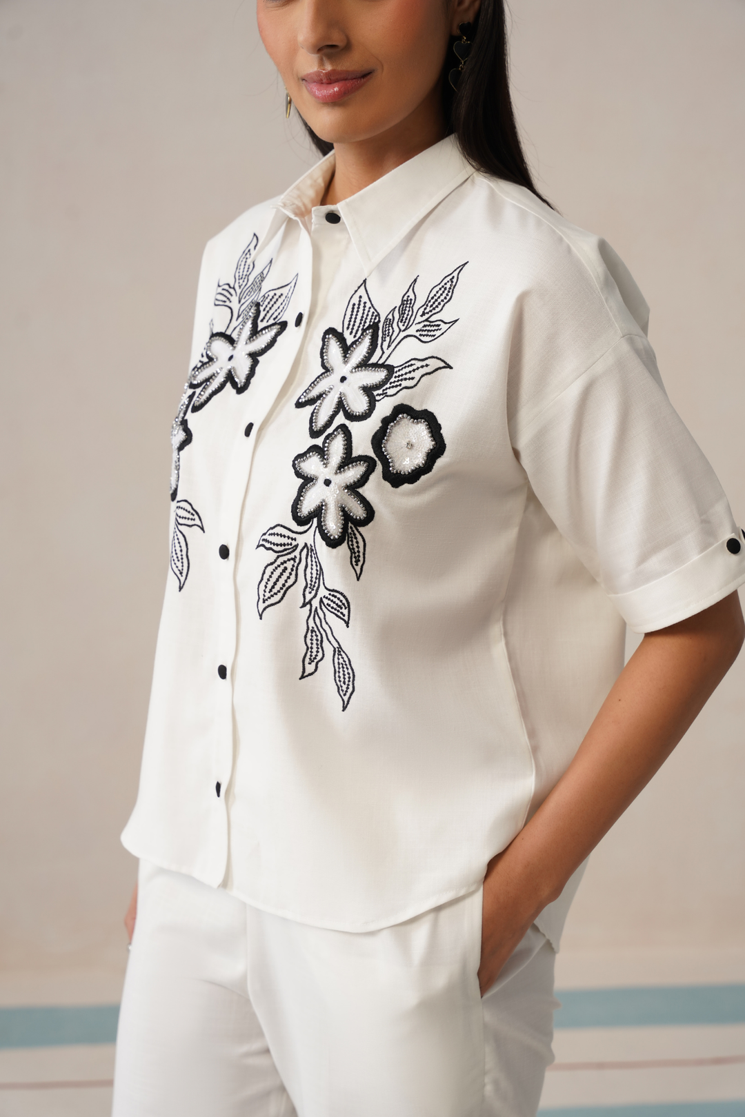 Noir Bloom Co-ord Set (Ivory Mist)