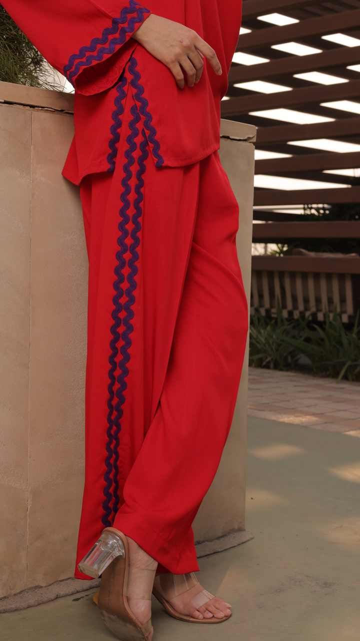 Owen Coord Set in Red - Full Sleeves (As Seen On Shreya Lakhani)