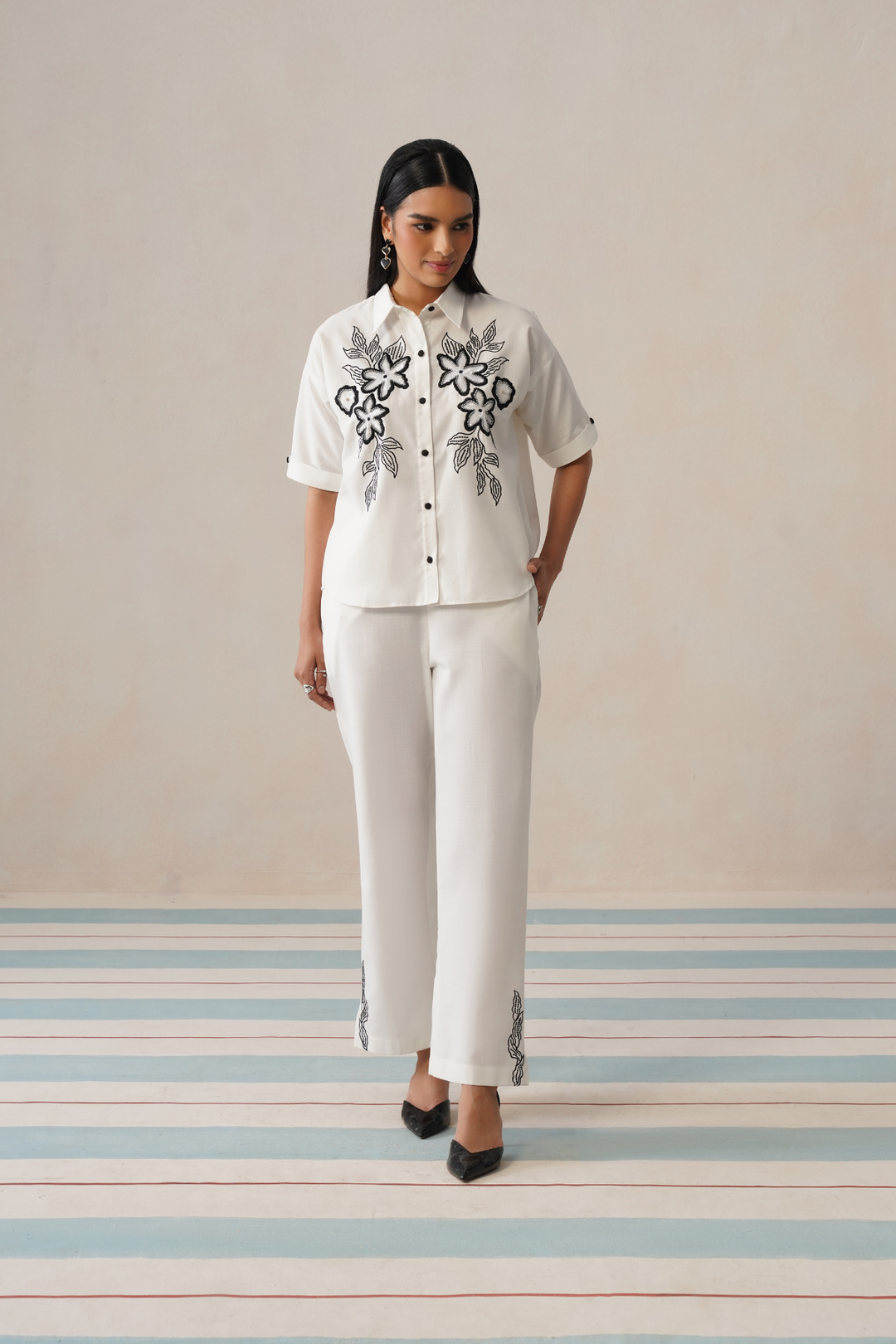 Noir Bloom Co-ord Set (Ivory Mist)