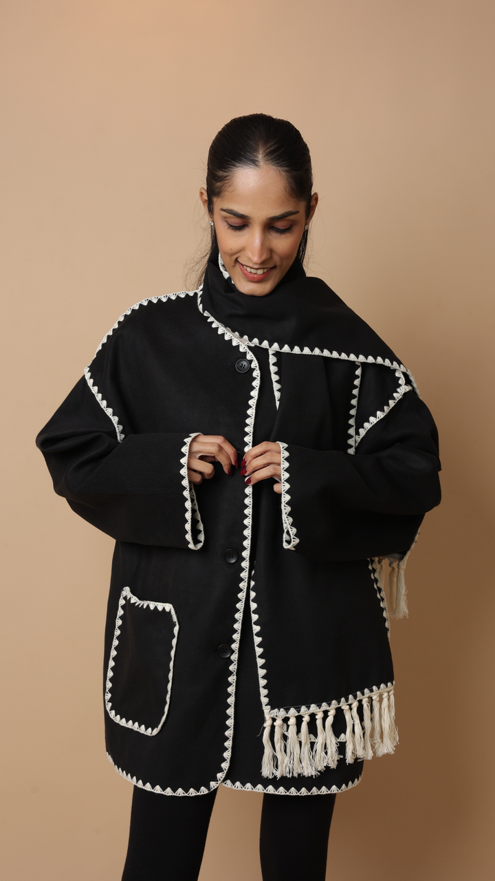 Velora Coat with Scarf (Black)