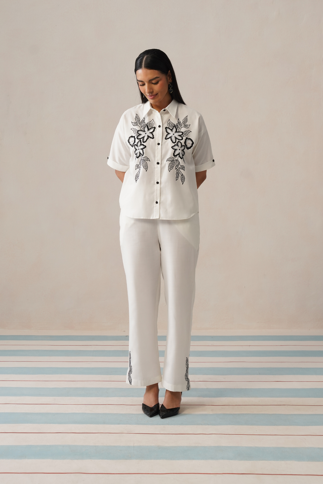 Noir Bloom Co-ord Set (Ivory Mist)