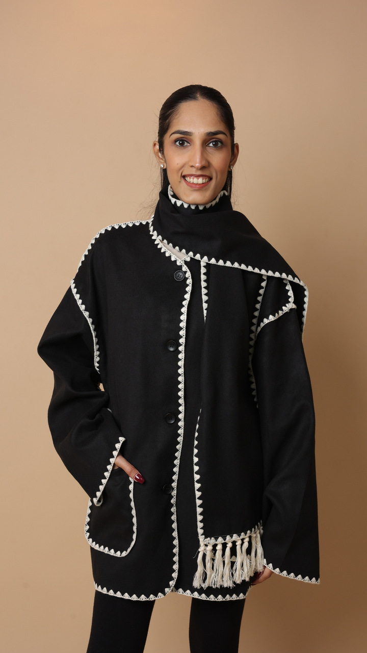 Velora Coat with Scarf (Black)