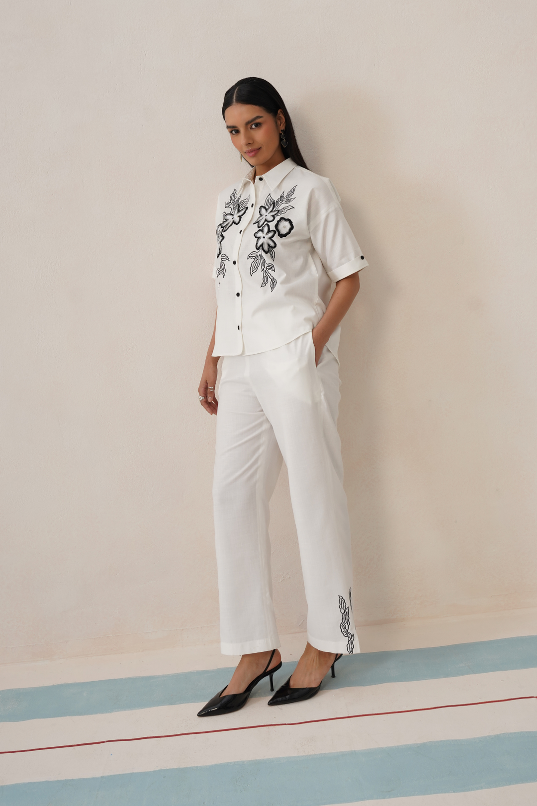 Noir Bloom Co-ord Set (Ivory Mist)