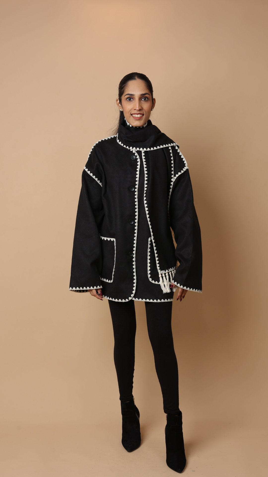 Velora Coat with Scarf (Black)