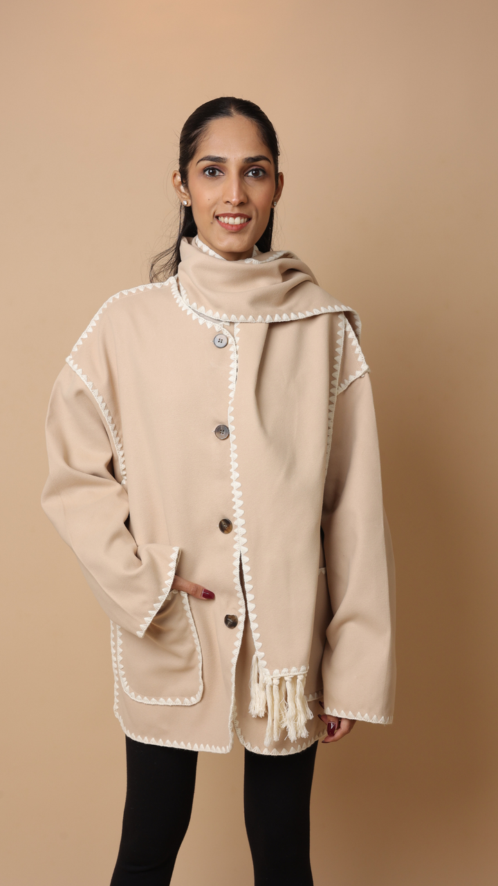 Velora Coat with Scarf (Black)