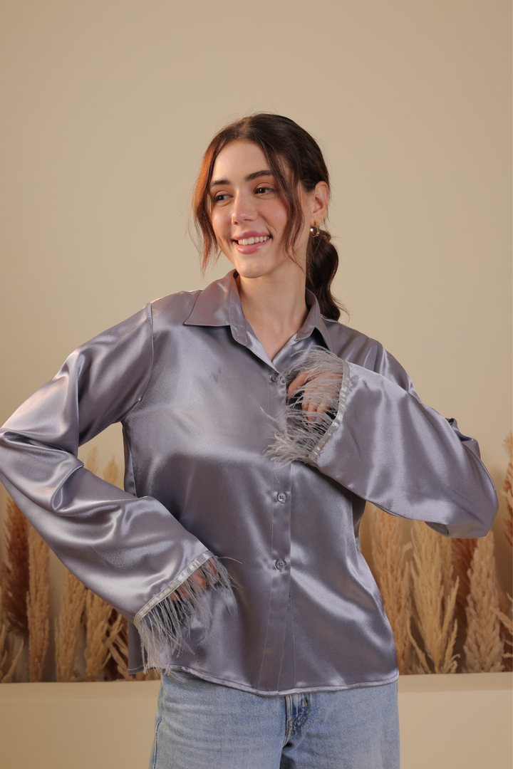 Olivia Satin Shirt (Metallic Silver)