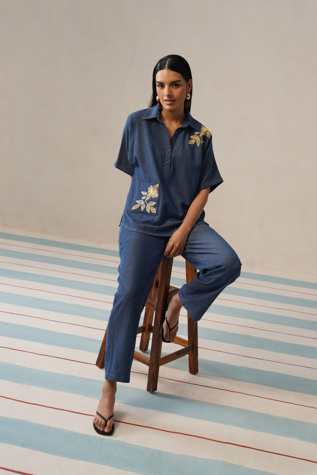 Golden Bloom Denim Co-ord Set