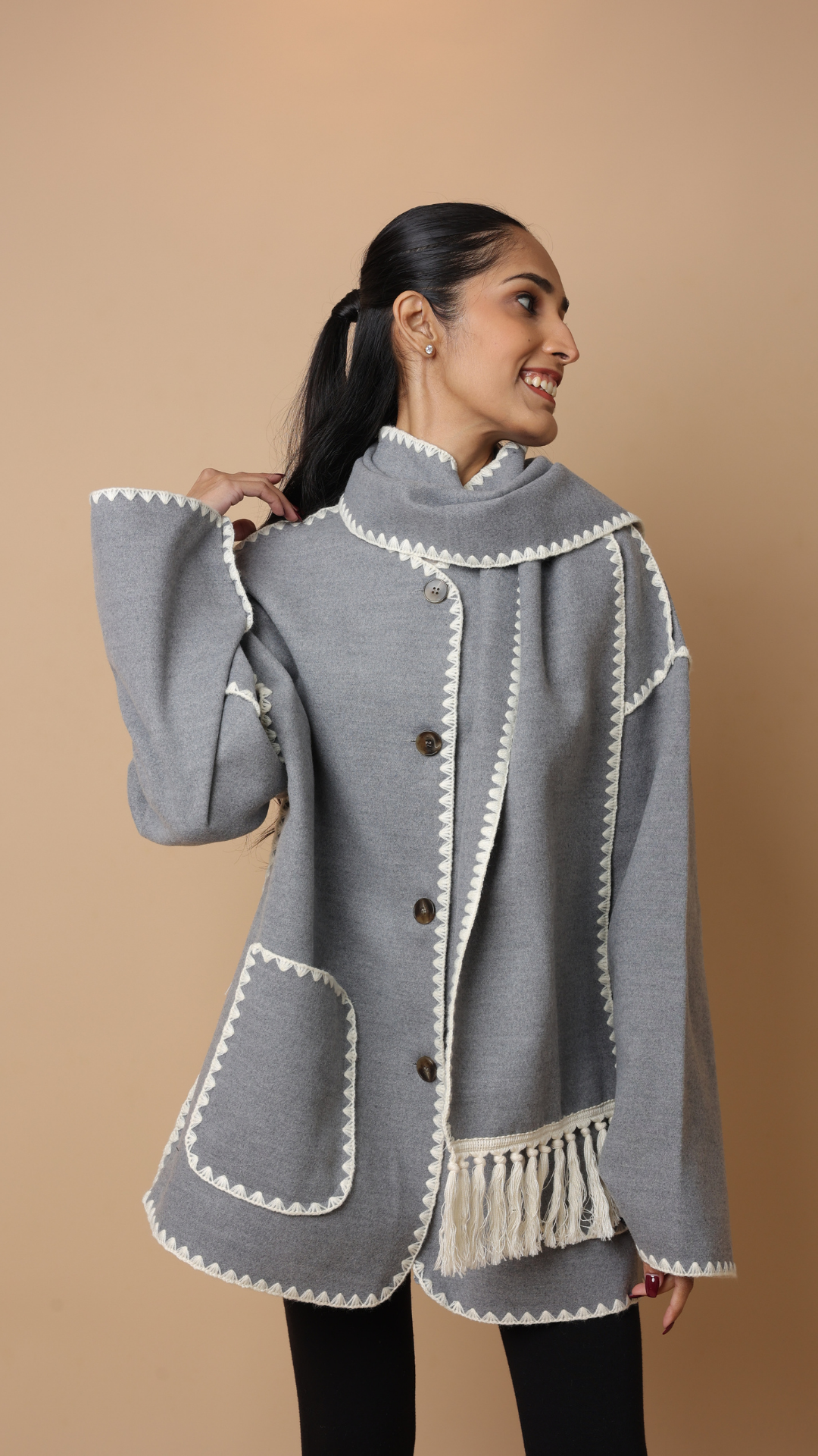 Velora Coat with Scarf (Black)