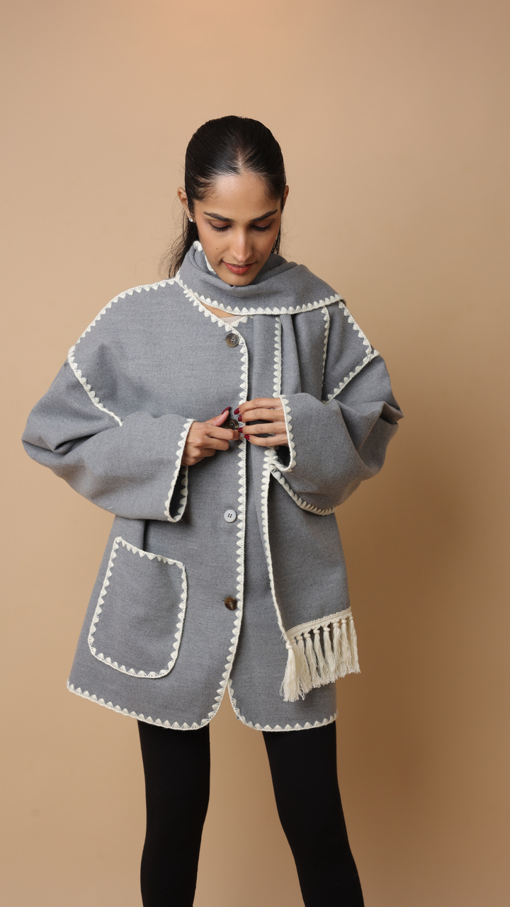 Velora Coat with Scarf (Black)