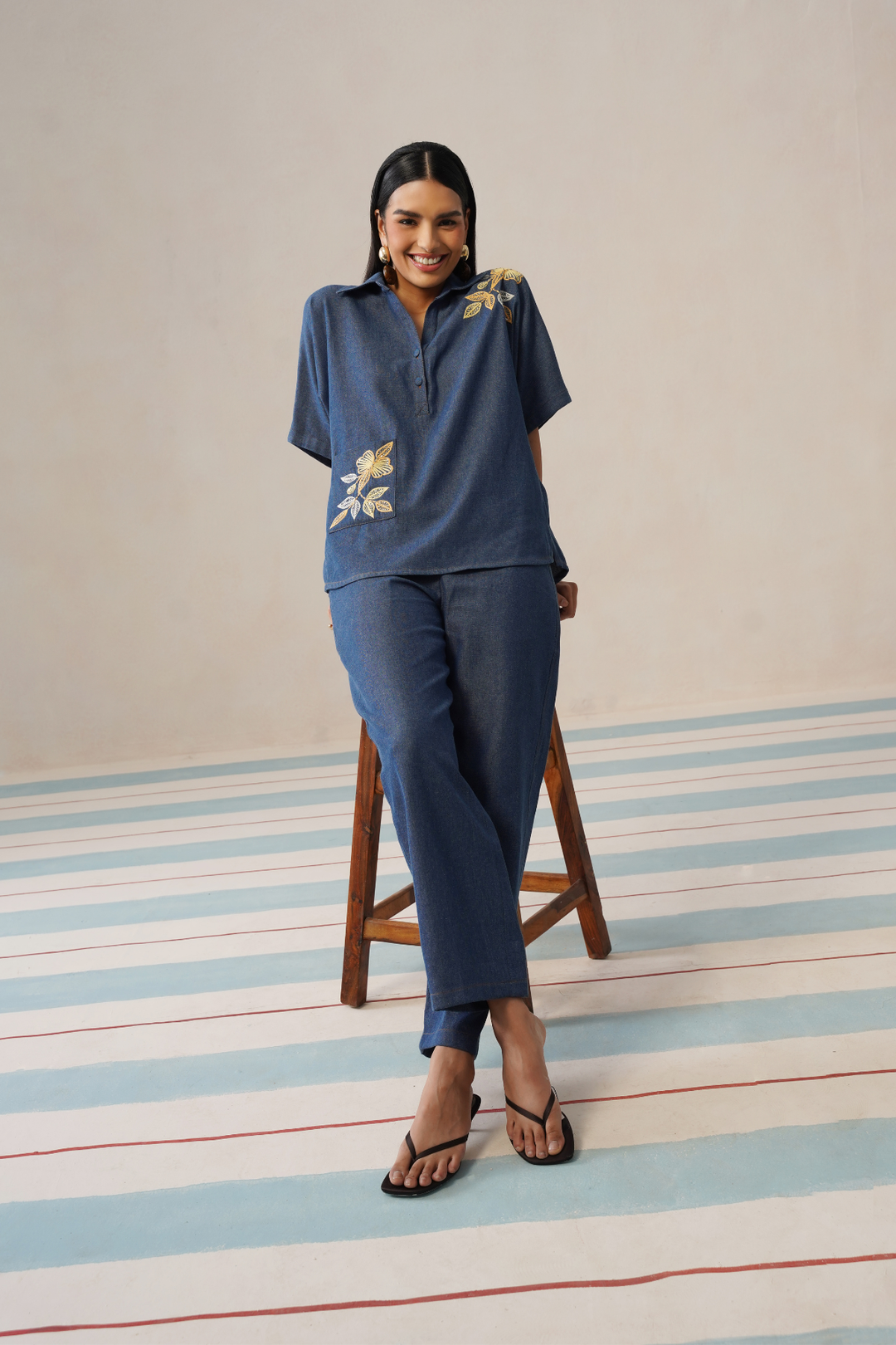 Golden Bloom Denim Co-ord Set