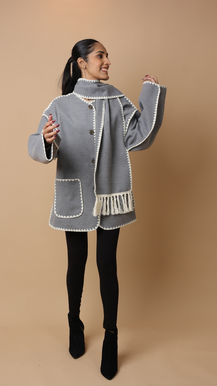 Velora Coat with Scarf (White)