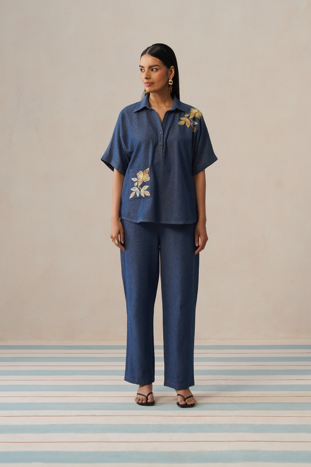 Golden Bloom Denim Co-ord Set