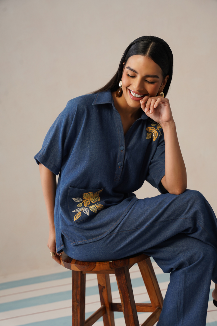 Golden Bloom Denim Co-ord Set