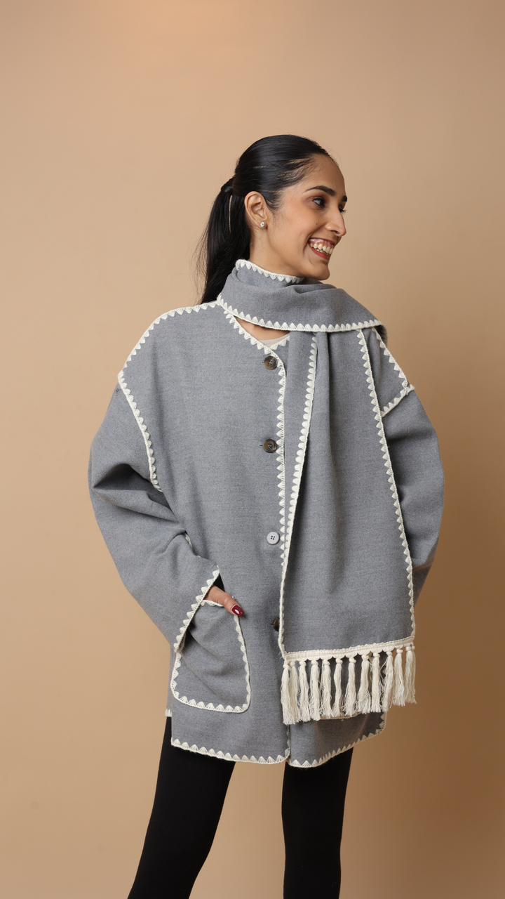 Velora Coat with Scarf (White)