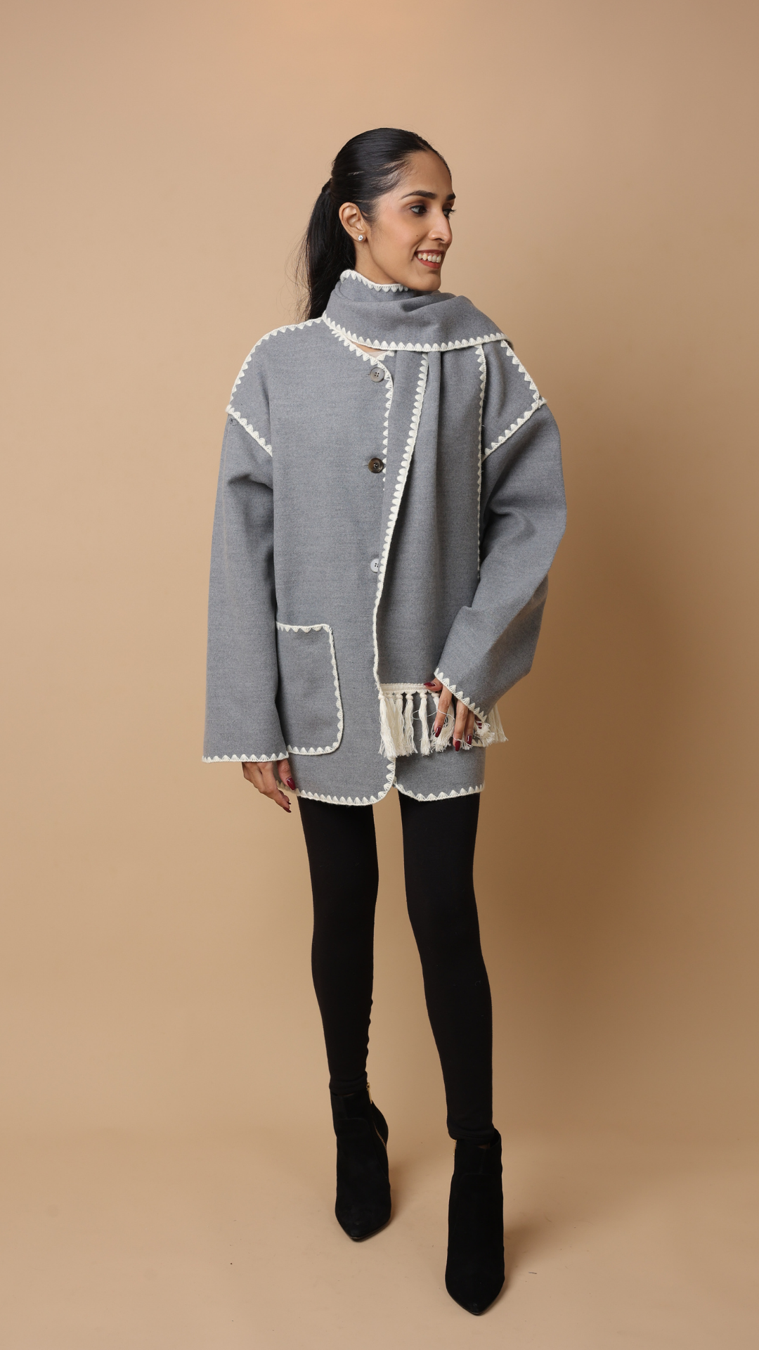 Velora Coat with Scarf (Black)