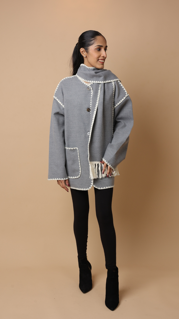 Velora Coat with Scarf (Black)