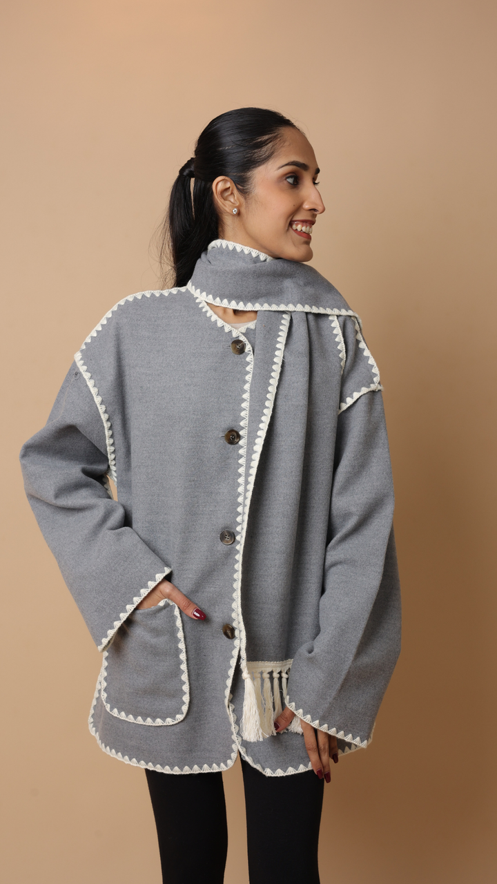 Velora Coat with Scarf (Black)