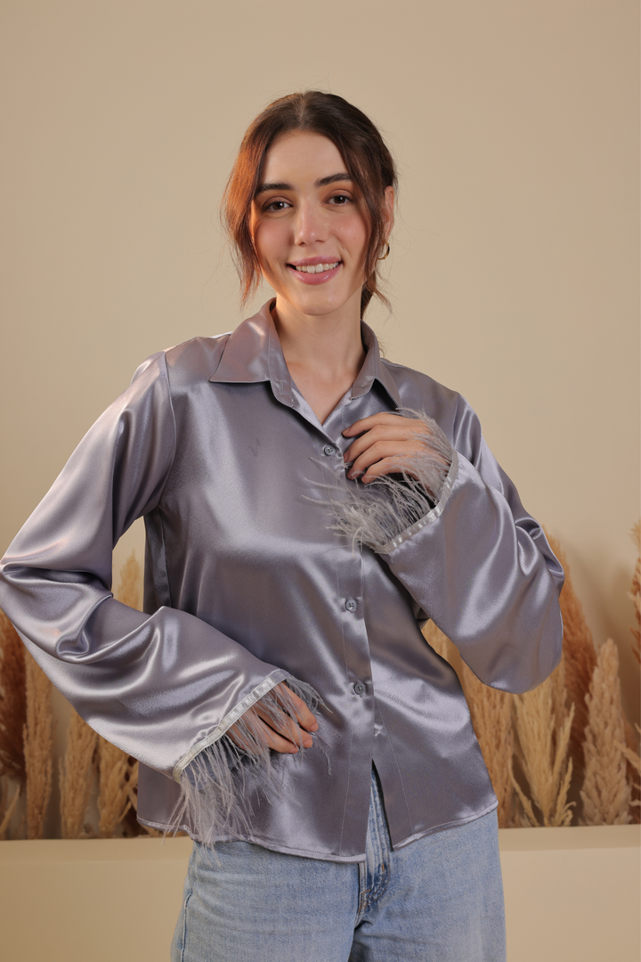 Olivia Satin Shirt (Metallic Silver)