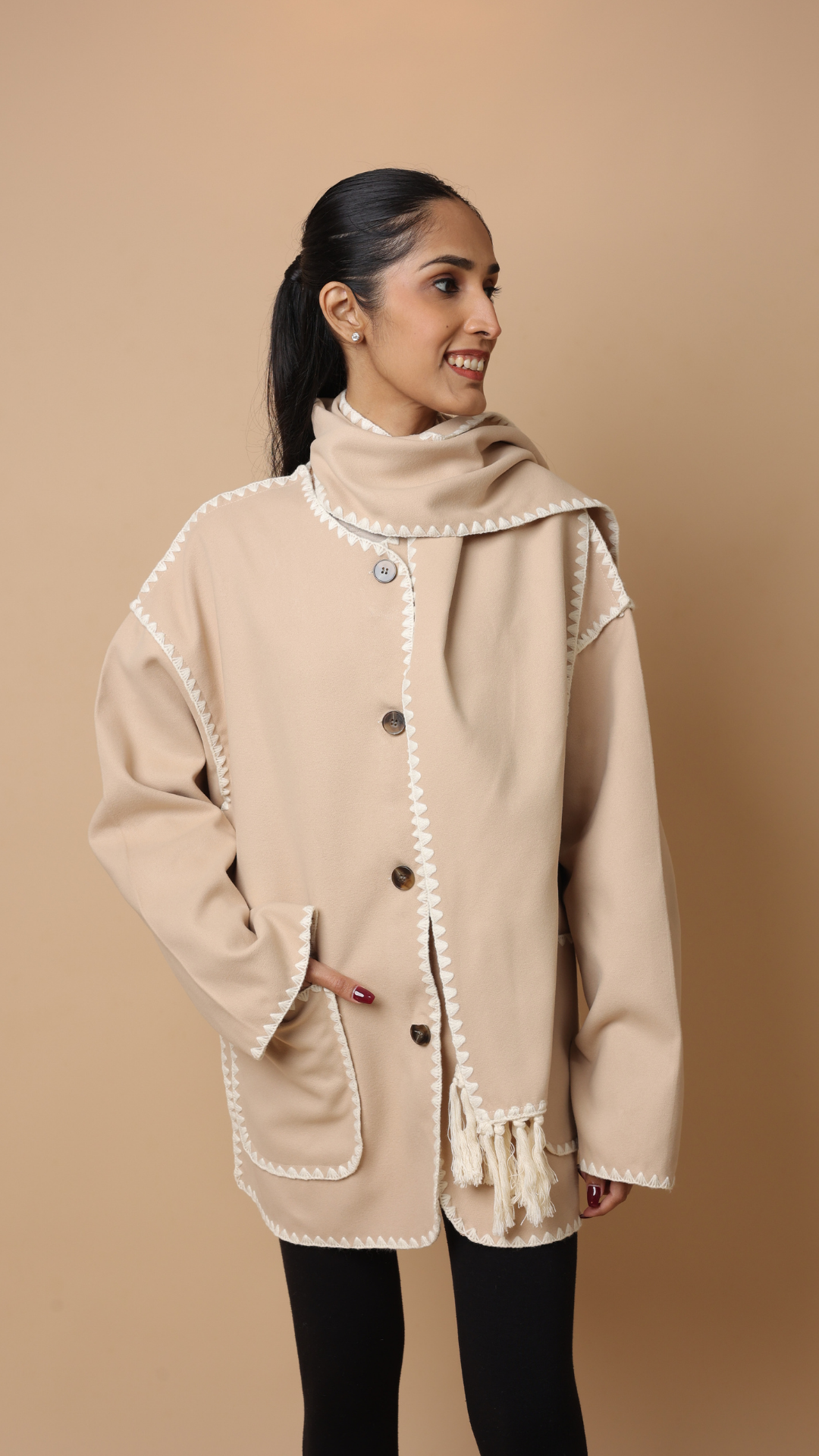 Velora Coat with Scarf (Black)