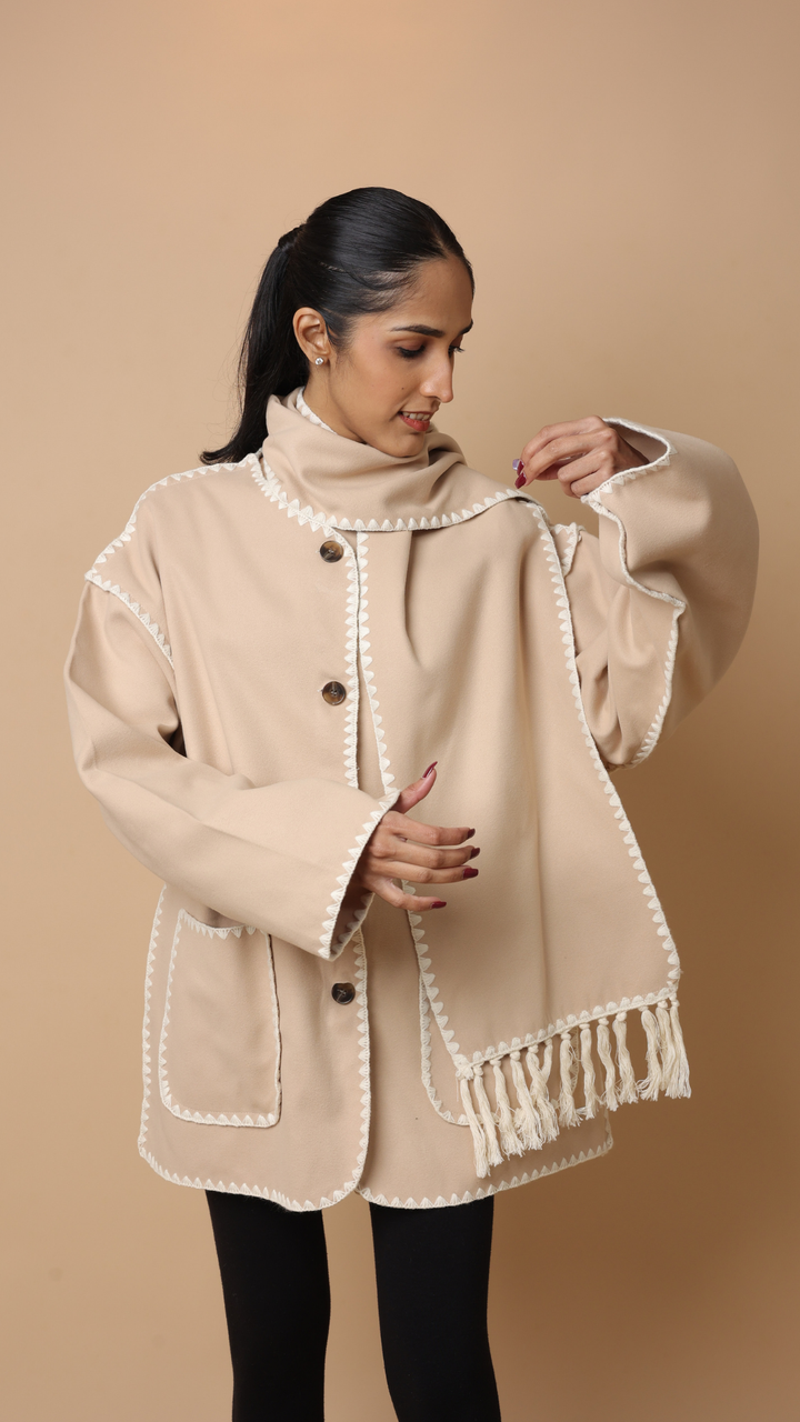 Velora Coat with Scarf (Black)