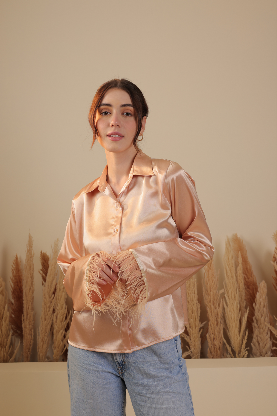 Olivia Satin Shirt (Rose Gold)