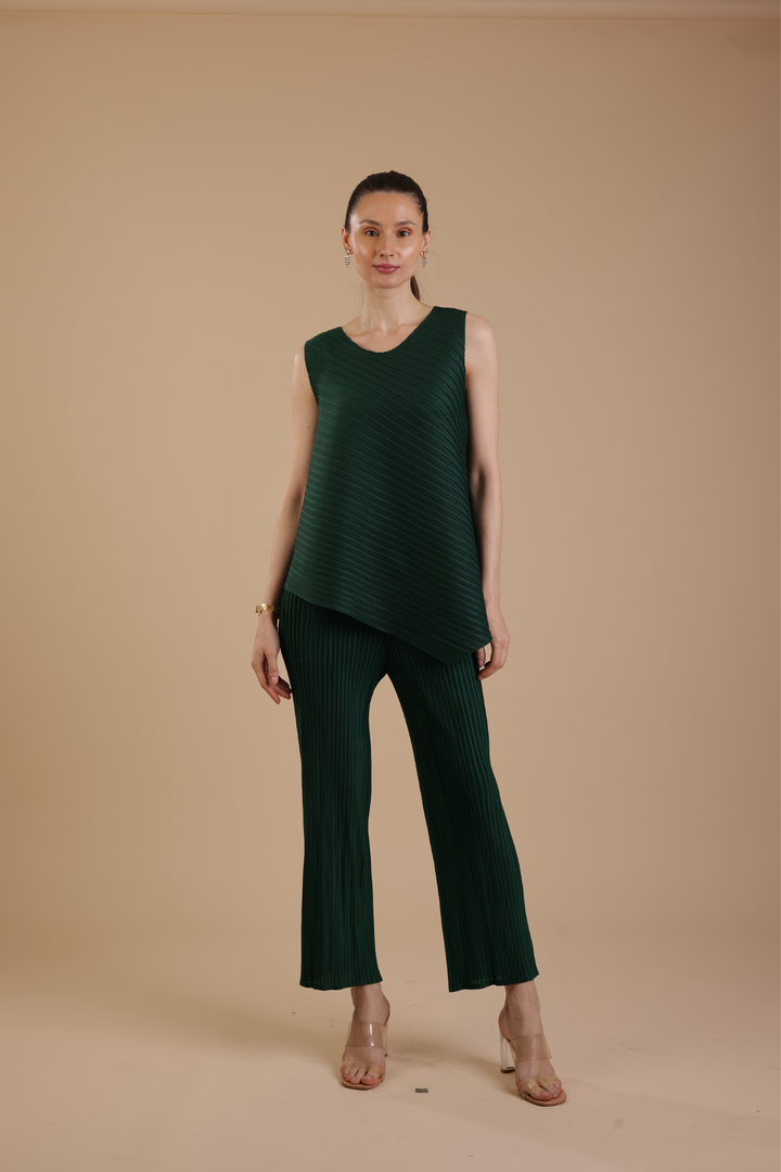 Murcia Pleated Coord Set (Bottle Green)