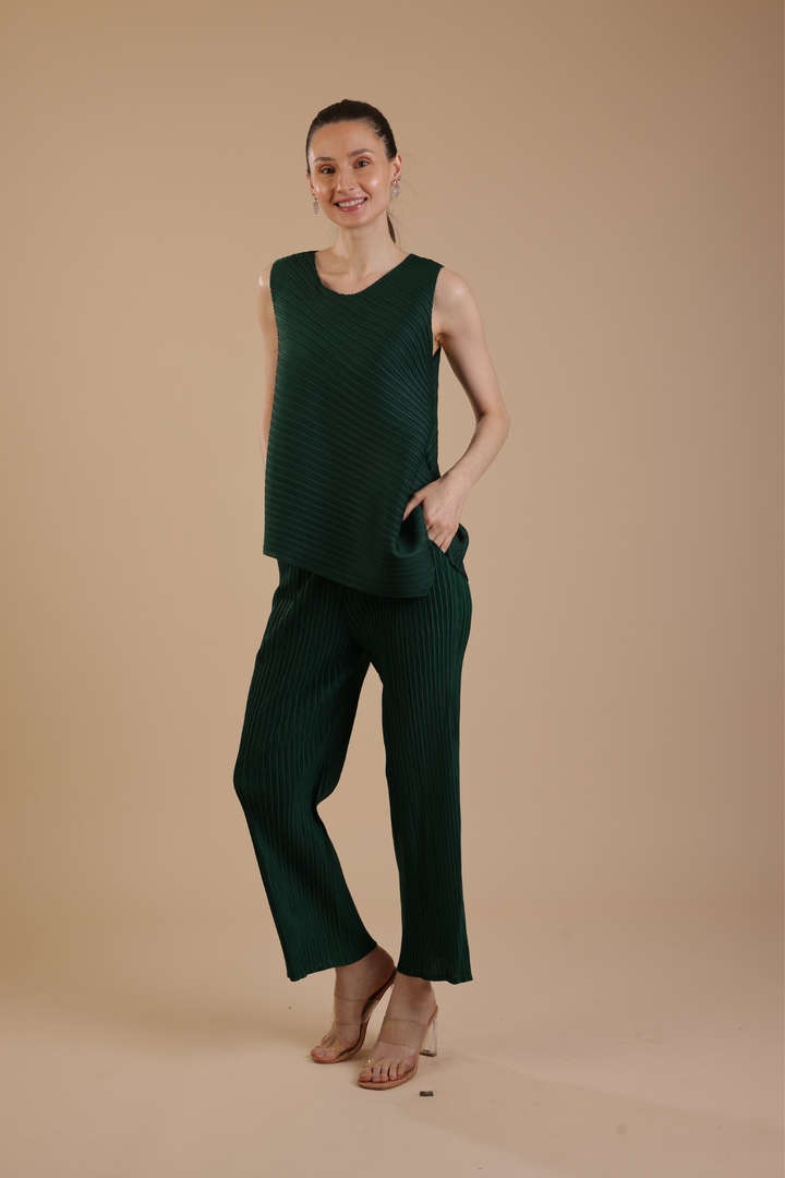 Murcia Pleated Coord Set (Bottle Green)