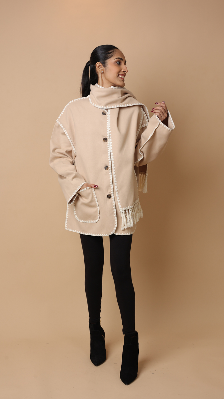 Velora Coat with Scarf (Black)