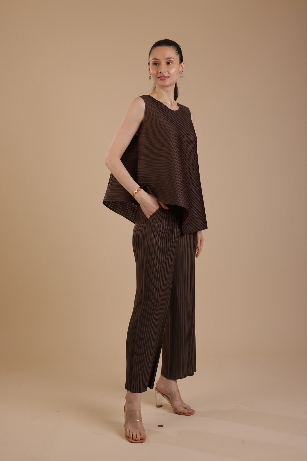 Murcia Pleated Coord set (Chocolate)