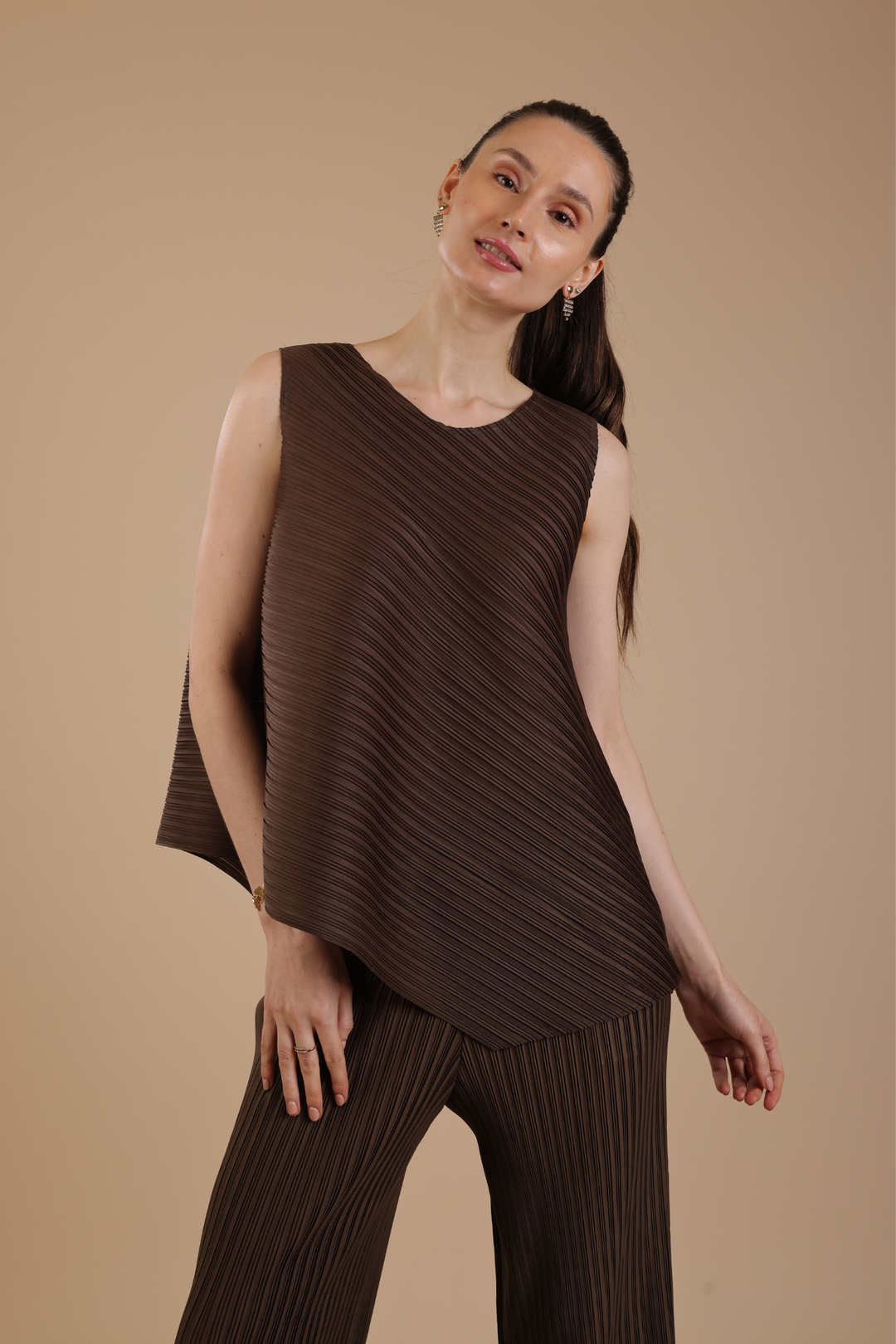 Murcia Pleated Coord set (Chocolate)