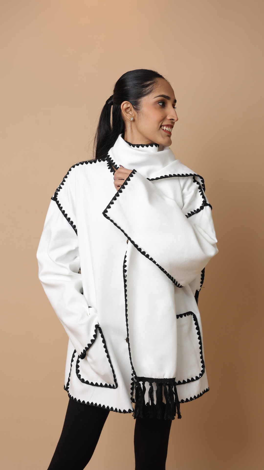 Velora Coat with Scarf (White)