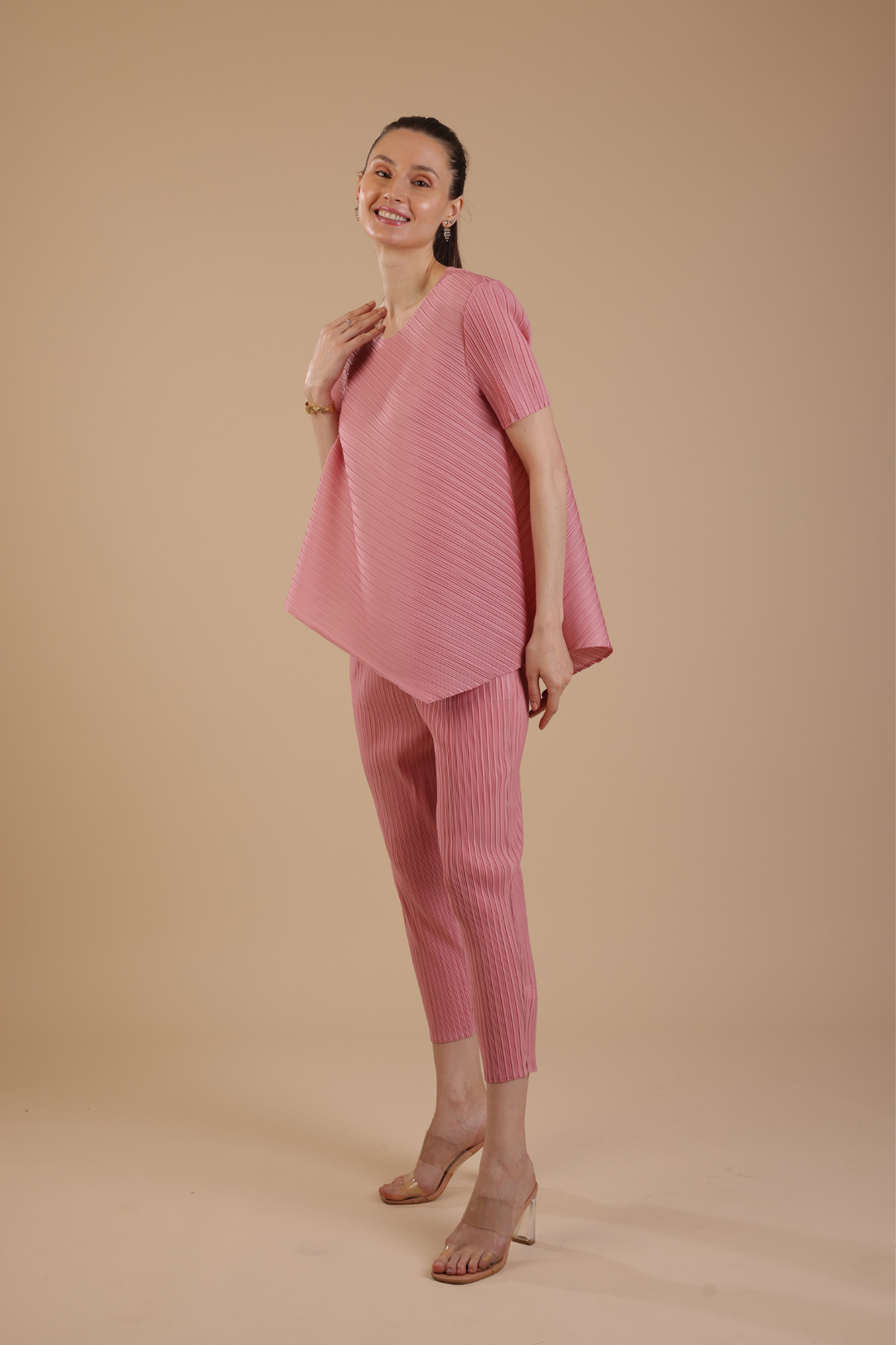 Hector Pleated Coord set (Salmon Pink)