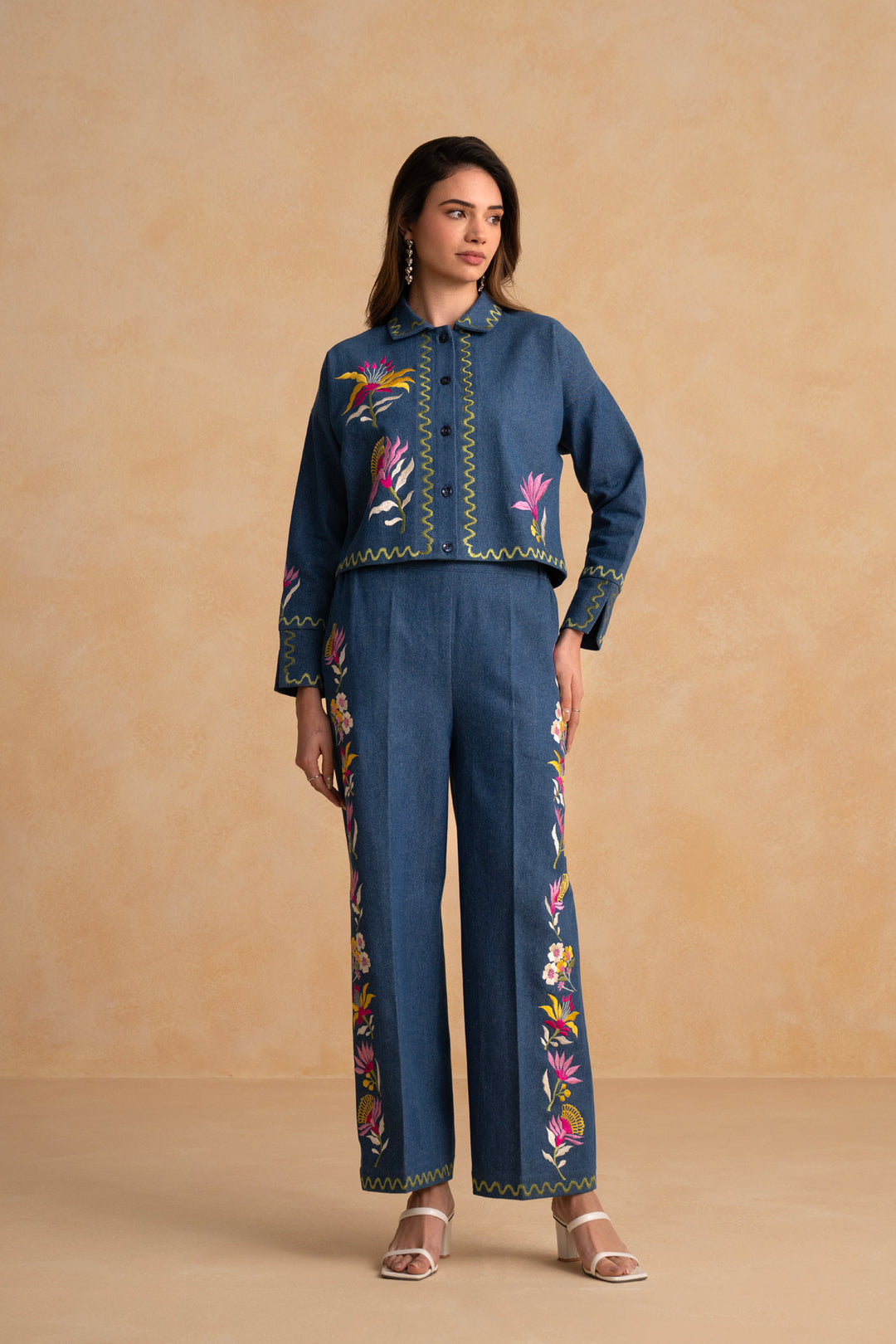 Megan Co-ord Set (Full Sleeves) - Indigo Blue