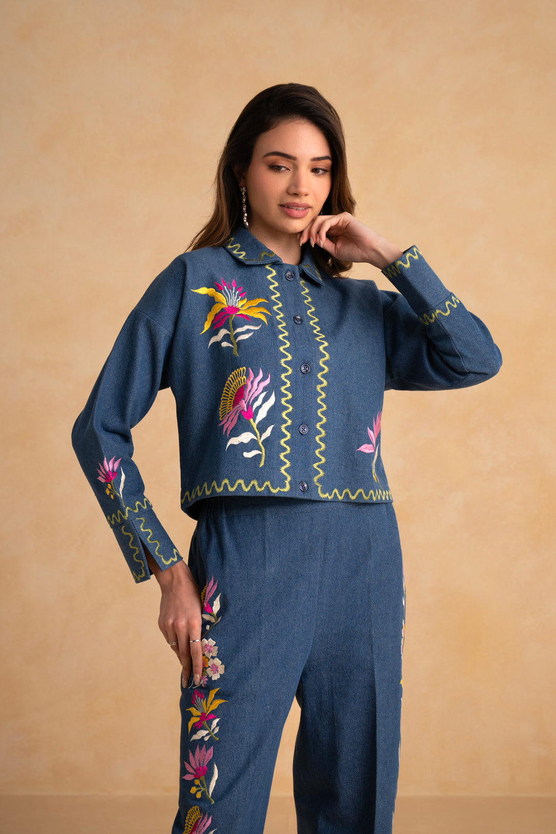 Megan Co-ord Set (Full Sleeves) - Indigo Blue
