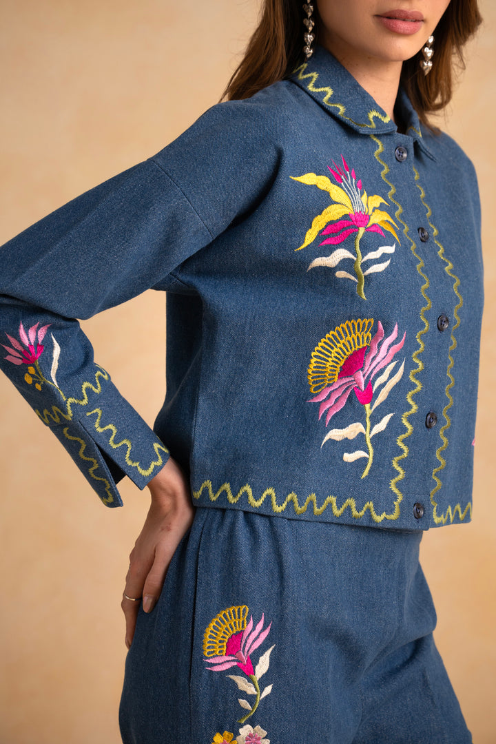 Megan Co-ord Set (Full Sleeves) - Indigo Blue