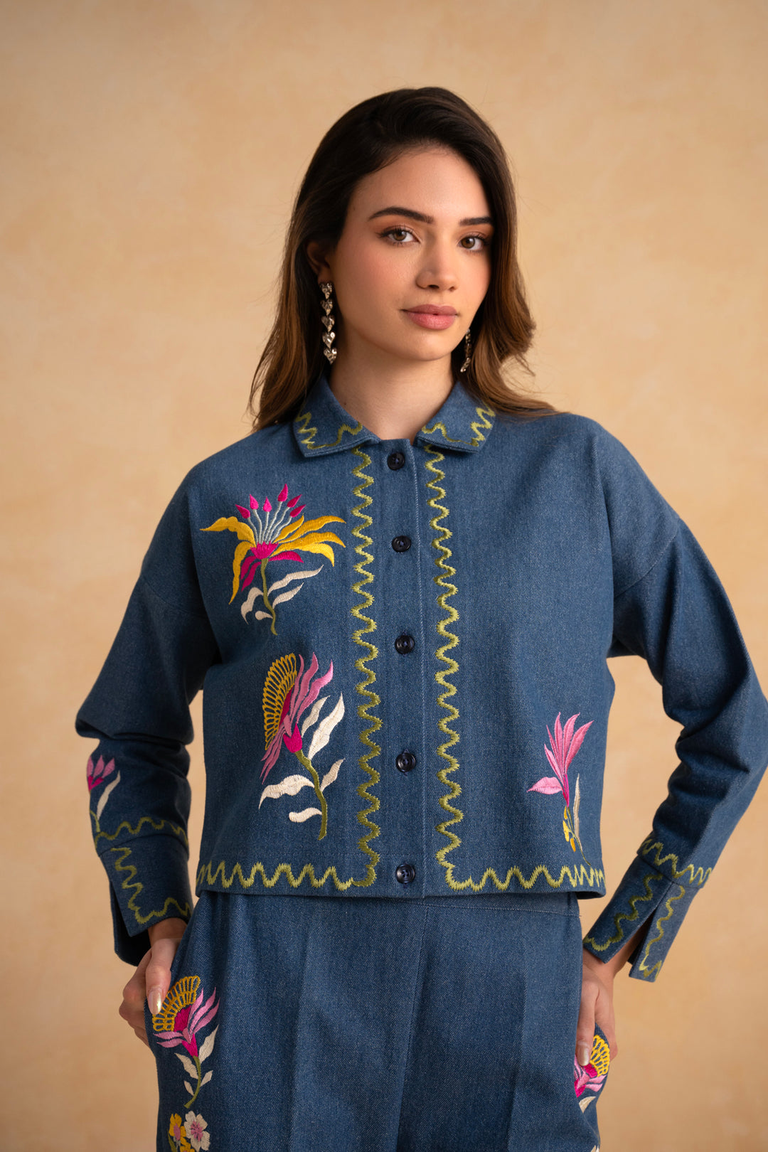 Megan Co-ord Set (Full Sleeves) - Indigo Blue