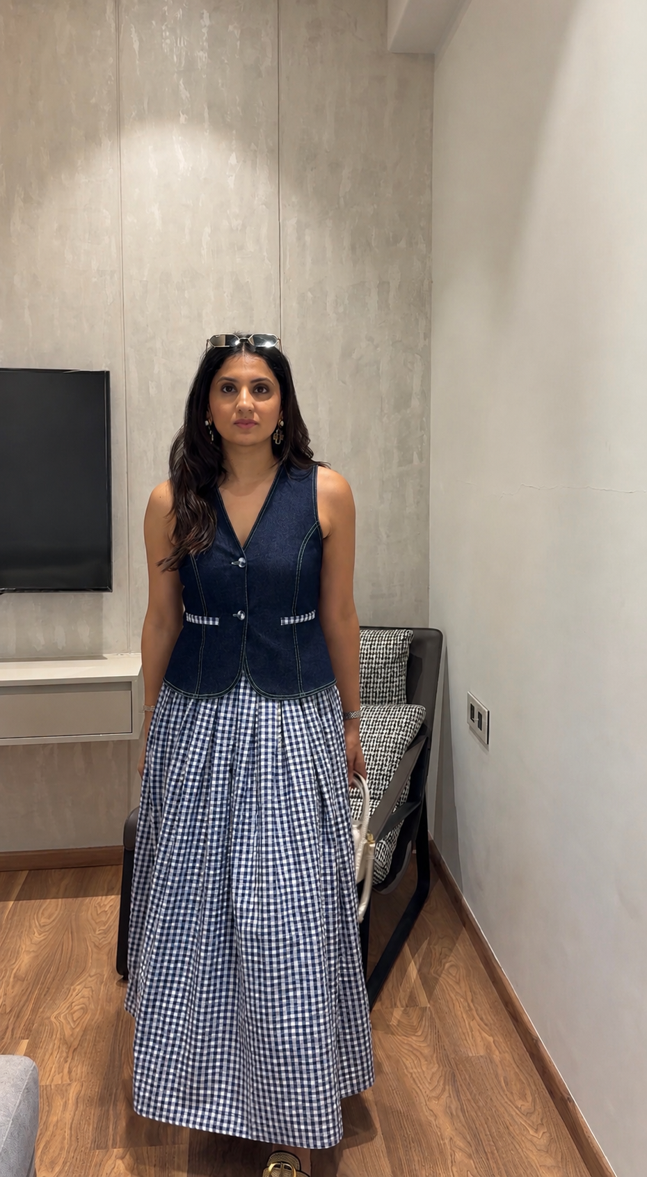 Firenze Gingham Coord Set - Denim (As Seen on Vasundhra Sharma)