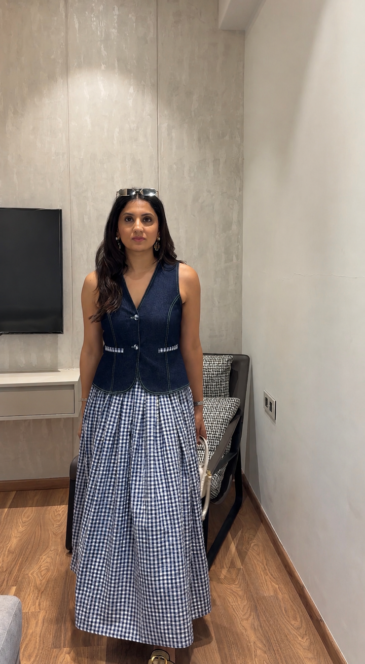 Firenze Gingham Coord Set - Denim (As Seen on Vasundhra Sharma)