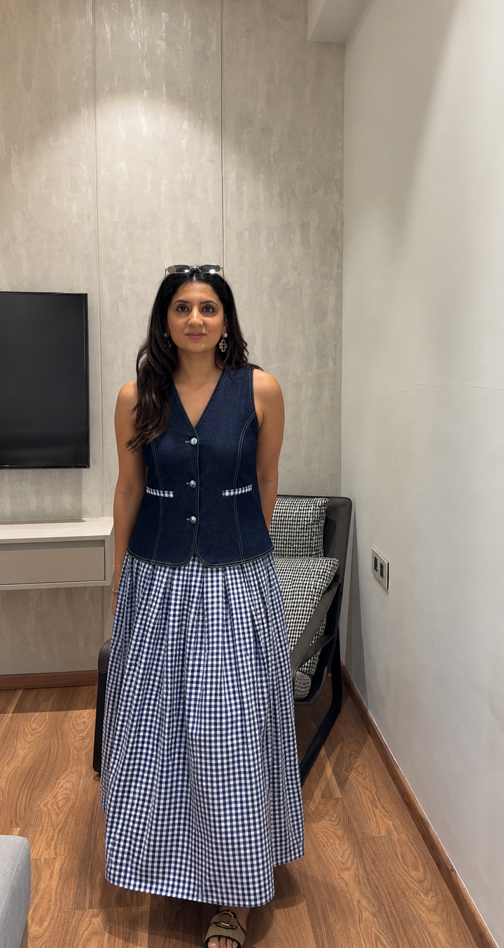 Firenze Gingham Coord Set - Denim (As Seen on Vasundhra Sharma)