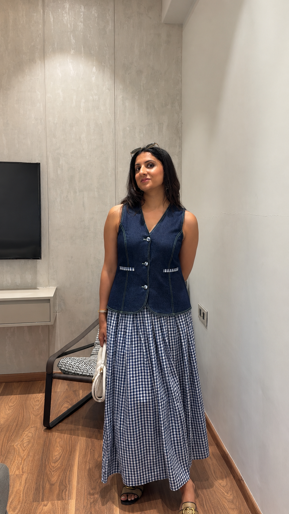 Firenze Gingham Coord Set - Denim (As Seen on Vasundhra Sharma)