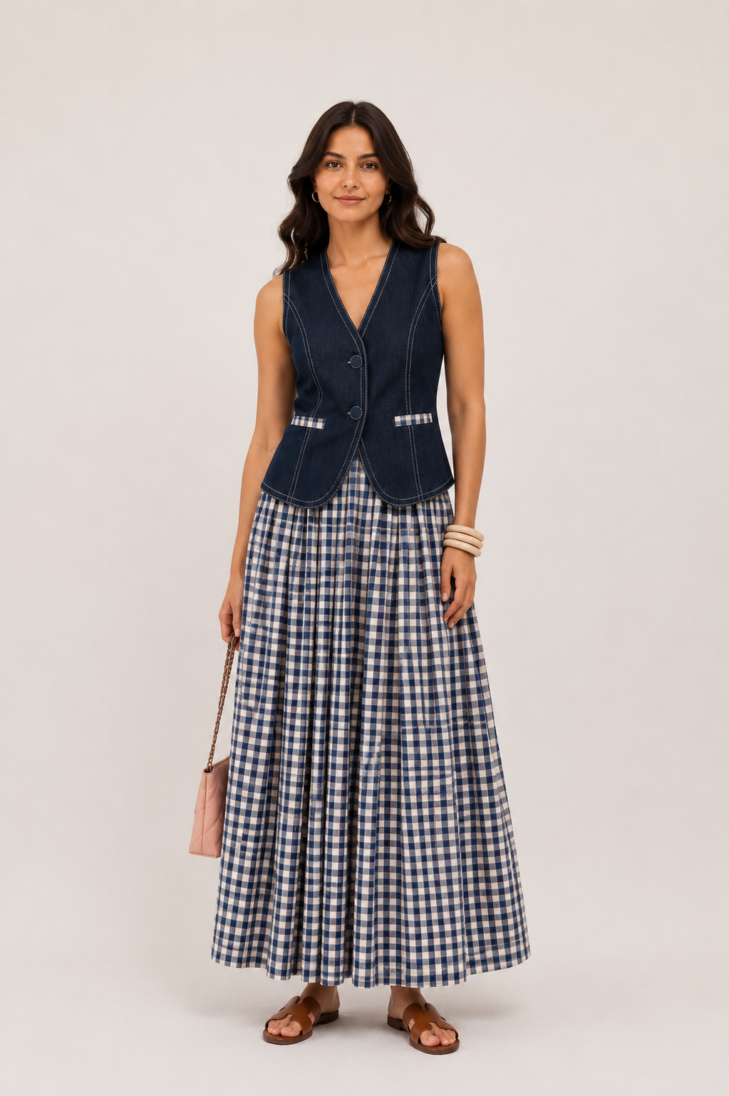 Firenze Gingham Coord Set - Denim (As Seen on Vasundhra Sharma)