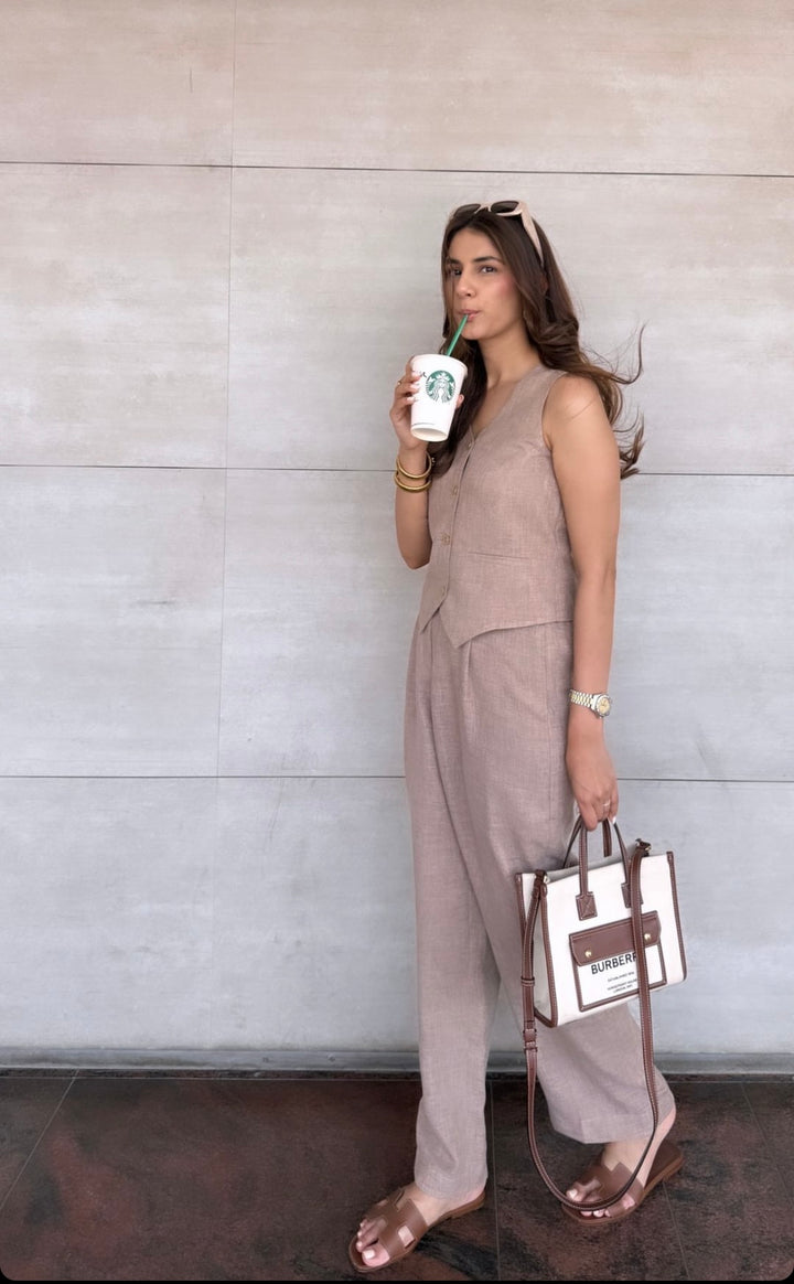 Camille Coord Set with Straight Pants - Sand (As Seen On Mehar Taluja)