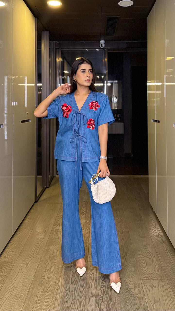 Scarlet Denim Co-ord Set (As Seen on Rhea Kalra)