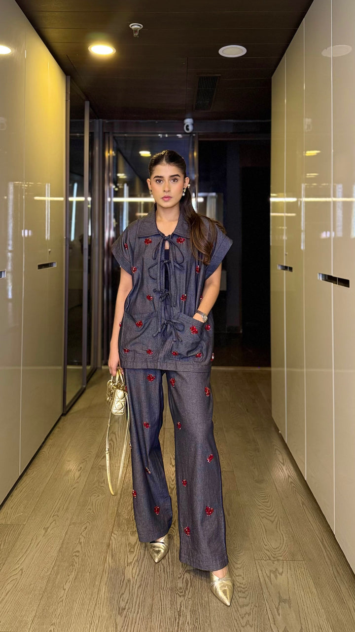 Cherry Code Denim Co-ord Set (As Seen on Rhea Kalra)