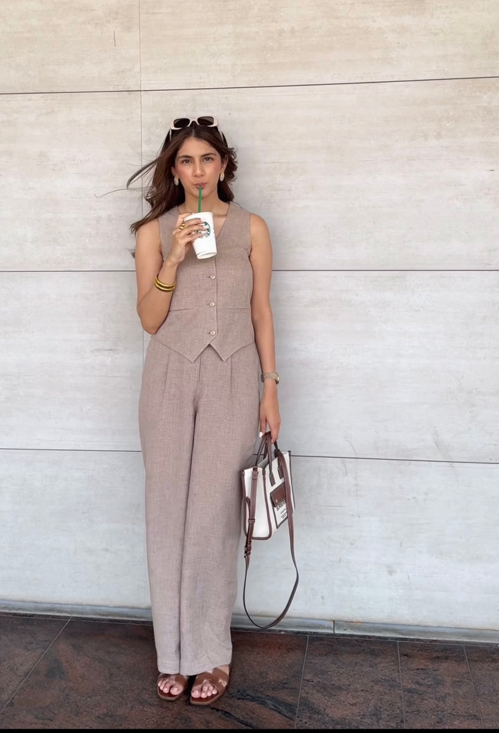 Camille Coord Set with Straight Pants - Sand (As Seen On Mehar Taluja)