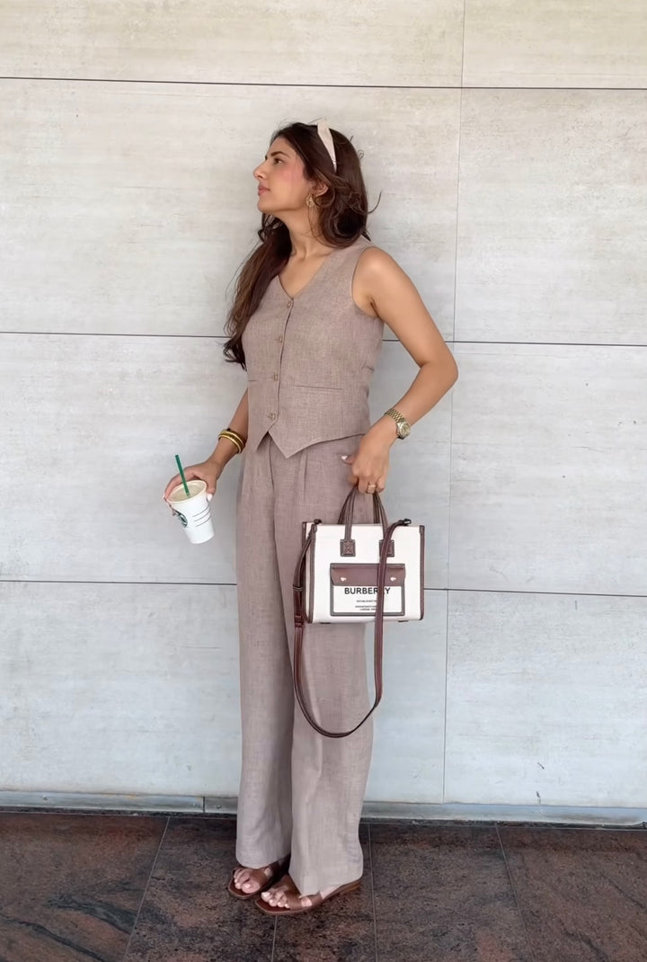 Camille Coord Set with Straight Pants - Sand (As Seen On Mehar Taluja)